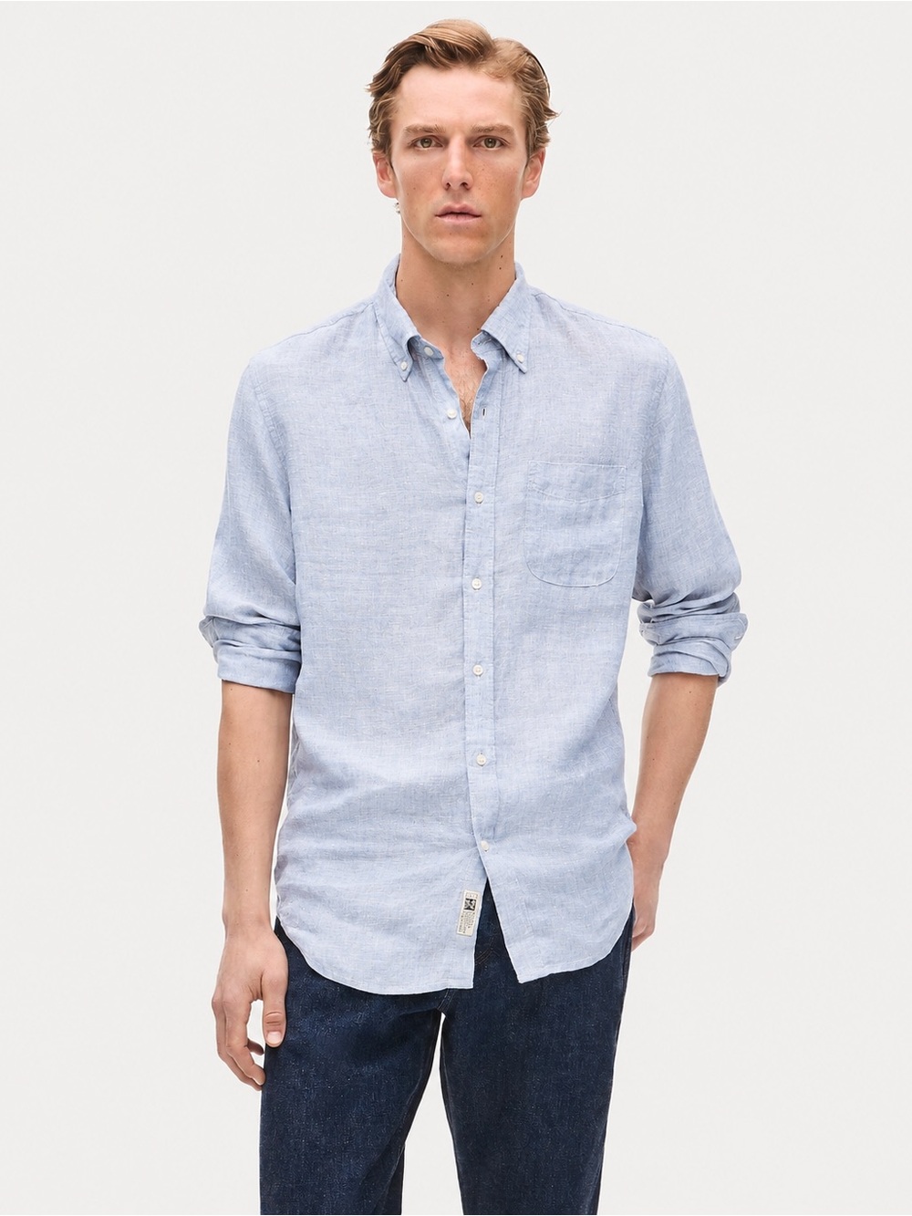 J.Crew Baird McNutt Irish Linen Shirt Mens L Slim Light Blue Button Down